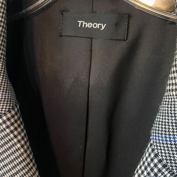 Theory Power Portland Windowpane Plaid Double-Breasted Wool Blazer Size 12 - Picture 8 of 9